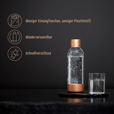 Високоякісна пляшка для води преміум-класу об'ємом 1 літр (багаторазова та без BPA) для виробника газованої води, кришка та основа виготовлені з нержавіючої сталі - Copper 1L Copper