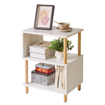 Білий журнальний столик, тумбочка, журнальний столик, журнальний столик з 2 відкритими відділеннями для спальні, вітальні, білий ніжки кольору дерева, YD-TM152W Дерев&39яні ніжки білі