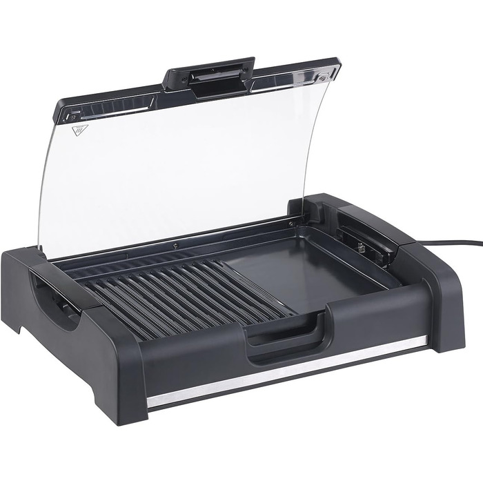 Електричний гриль Rosenstein & Shne Настільний гриль зі скляною кришкою, пластина для гриля з керамічним покриттям, 1 650 Вт (елек