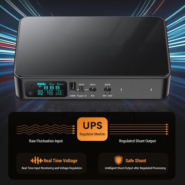 Мобільний резервний акумулятор UPS, 18000mAh, безперебійне живлення з виходами Type-C USB 5V DC 5V 9V 12V та роз'ємами для роутерів/модемів