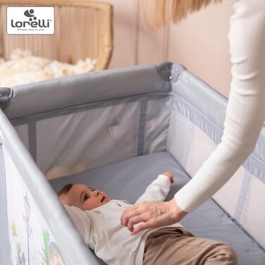 Дитяче ліжечко Lorelli з балдахіном та колесами, 2 в 1 дитяче ліжечко та манеж Sweet Home, ліжечко від народження до 15 кг, бічний вхід, складне, включаючи сумку для перенесення, бежевий