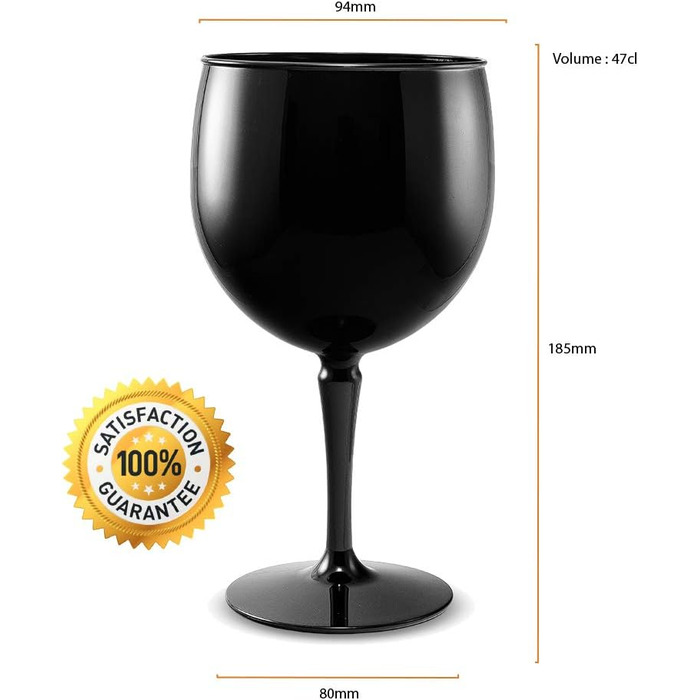 Преміум пластик небиткий багаторазовий 45cl, 4 шт. и 4 Count (Pack of 1) Стакани для коктейлів Balloon Gin Glasses Black