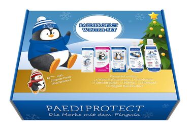 Зимовий набір PAEDIPROTECT 6 товарів для немовлят і дітей Догляд за шкірою з кремом від вітру та погоди, 1 кремом для рук, 1 кремом для догляду за обличчям, 1 маслом для догляду, 1 x доглядом для ванни та грілкою для рук, набором для догляду Women Kids Gi