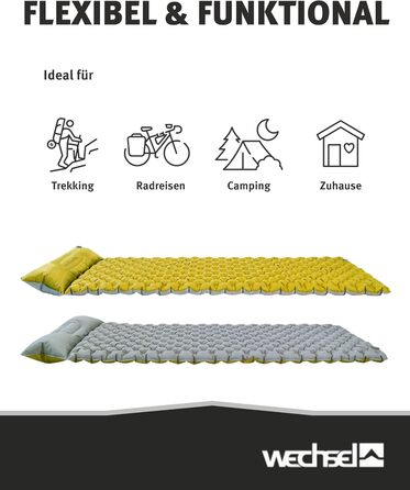 Килимок для сну Wechsel для трекінгу Coreo I 195 x 62 x 7,5 см I Термокилимок з системою подвійних повітряних камер I Теплоізоляційний кемпінговий килимок I Надувний матрац для кемпінгу, велоспорту, бушкрафту та трекінгу