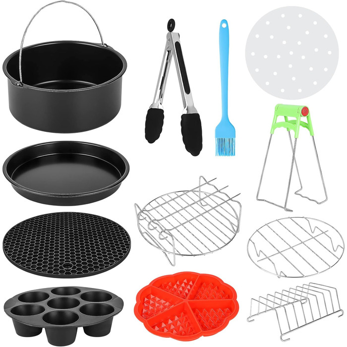 Набір аксесуарів для фритюрниці MorNon 15 шт. 8 дюймів Аксесуари для фритюрниці Аксесуари для фритюрниці Набір аксесуарів для аерофритюрниці Конвекційна піч Фритюрниці для фритюрниць XL Більшість брендів