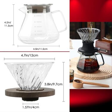 Кавоварка для наливу, набір глечиків з боросилікатного скла 600 мл, ручка з волоського горіха, фільтр кавоварки, ресторан і кемпінг, від 1 до 3 чашок