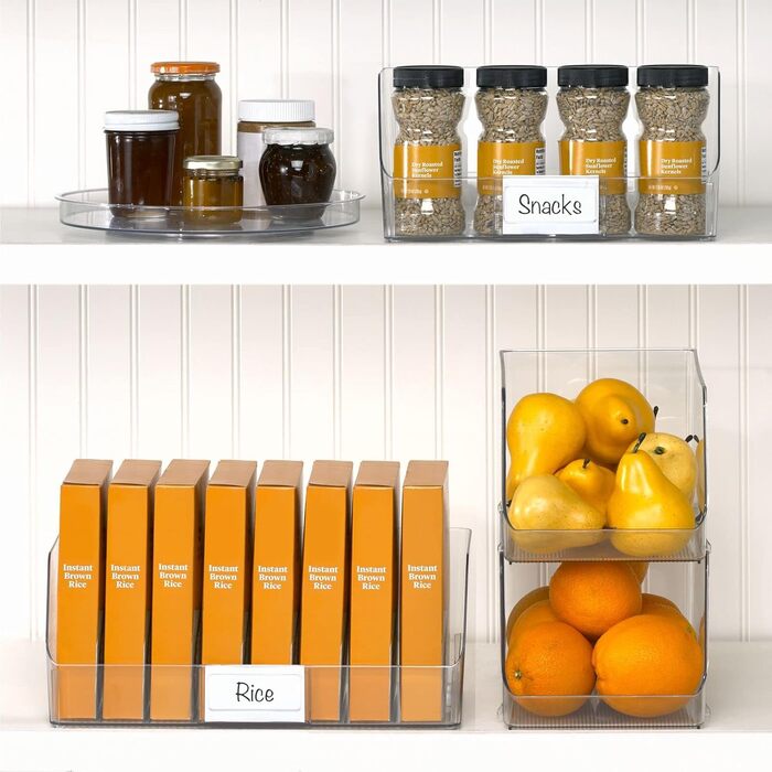 Штабельований контейнер для зберігання продуктів mDesign Кухонний органайзер з відкритим фронтом для холодильника, шафи або морозильної камери Пластиковий контейнер для холодильника Упаковка з 2 шт. Прозорий, 30,7 x 19,6 x 15,9 см