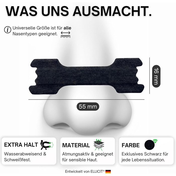 Назальні пластирі чорні, упаковка з 30 преміальних назальних пластирів, проти хропіння, додаткова підтримка для занять спортом та кращої якості сну, краще дихання при закладеному носі, назальні пластирі один розмір 75 Ефективність