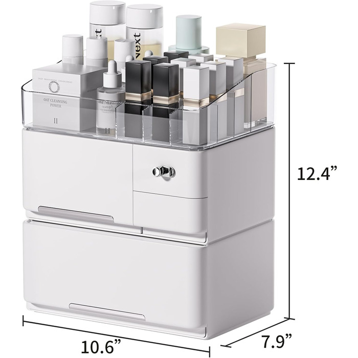 Органайзер для косметики, органайзер для догляду за шкірою на 4 шухляди, вітрина для туалетного столика, велика місткість, настільний органайзер для зберігання помади, лаку для нігтів, прозорого макіяжу. Світло-білий