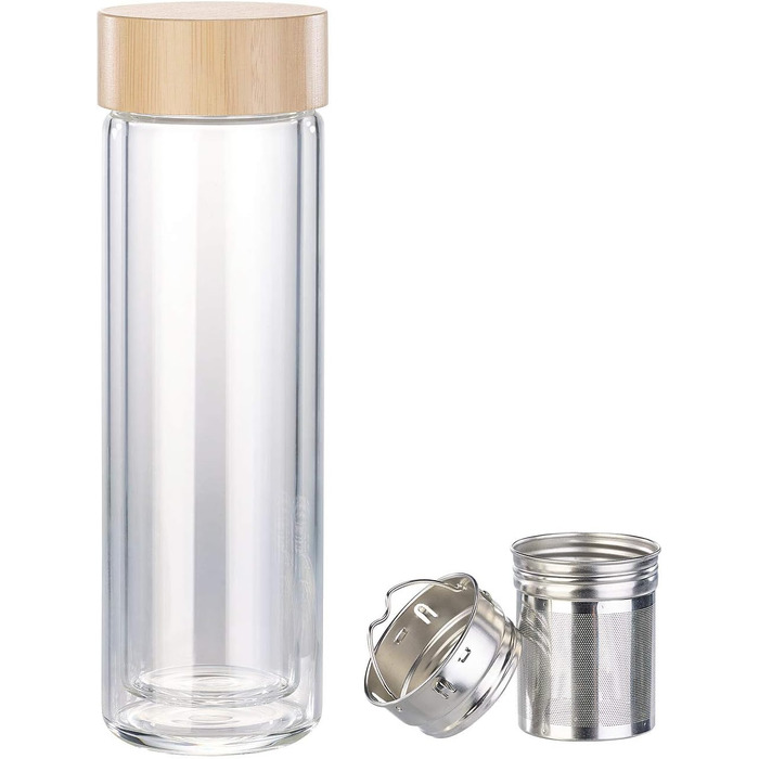 Подвійна пляшка для чаюПодвійна скляна пляшка з неопреновим чохлом та чайним ситечком, 400 мл (термос)