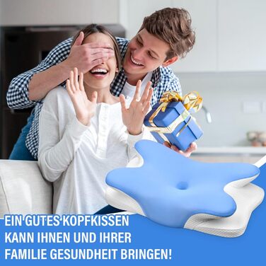 Подушка з піни з ефектом пам&39яті, подушка для підтримки шиї, ергономічна подушка для сну на боці, подушка для шиї, подушка для голови для сну на боці, спині та животі, 69x37x9/12 см, синя