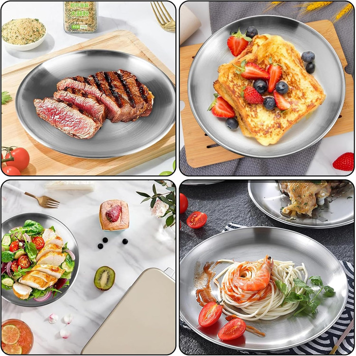 Тарілки з нержавіючої сталі, 6 шт., діаметр 20 см, для барбекю, круглі, для випічки, кемпінгу, пікніків, кухні та вечірок - набір з 6 шт.