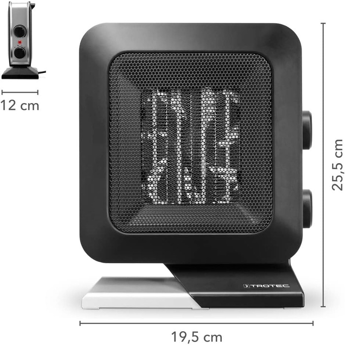 Керамічний вентилятор-обігрівач TROTEC TFC 13 E Теплова потужність 700 Вт / 1400 Вт Електричний обігрівач з термостатом, розмір приміщення від 20 м до 50 м, чорний 1400 Вт Чорний