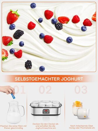 Йогуртниця, грецька йогуртниця на 8 баночок/кришок, дисплей одним дотиком ідеально підходить для органічних, підсолоджених, аромат