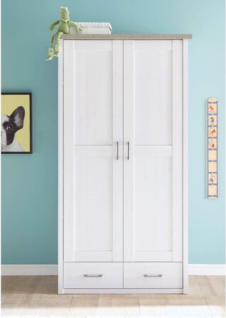 Елегантна шафа LUCA з 2 дверима для дитячої кімнати - Універсальна шафа з орними дверима та великим місцем для зберігання в кольорі &quotСосновий білий&quot / &quotТрюфель&quot - 106 x 201 x 55 см (Ш/В/Г)