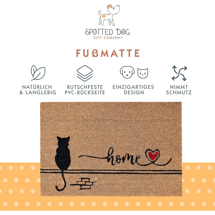 Килимок для котів з кокосу для використання в приміщенні - натуральний килимок для уловлювання бруду, килимок для вулиці з кокосу Black Cat Home, всепогодний та нековзний килимок для коридору, вхідної зони 60x40 см Black Cat-home