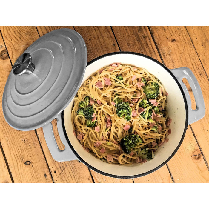 Л, Ø 24 см Чавунна емальована сковорода з кришкою Підходить для індукційних печей, підходить для духовки сірий каструля, горщик дл