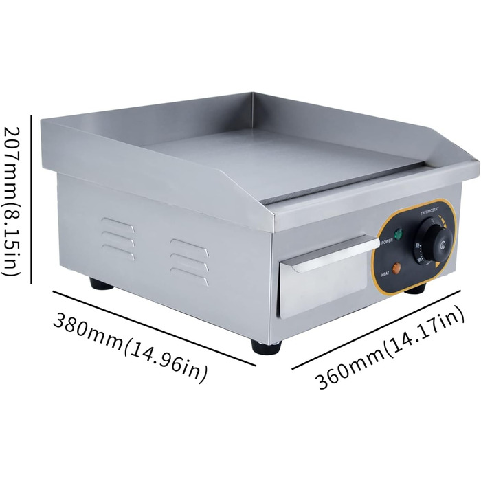 Електрична гладка сковорода, професійний гастроелектричний гриль Електрична плита для гриля з чавунною поверхнею гриля 35.5 x 30 см 1500 Вт для ресторанів, кухні, комерційних, побутових тощо. 36 x 38 x 20 см