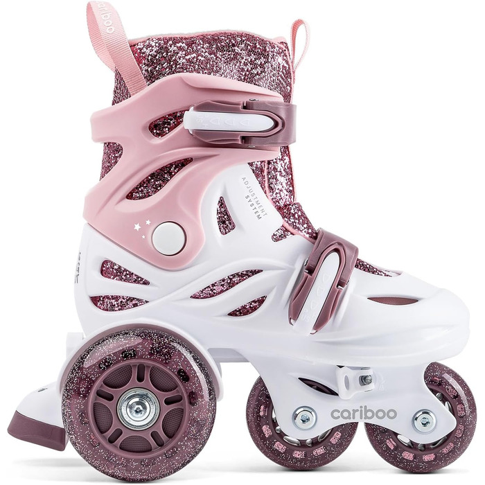 Роликові ковзани Cariboo для дітей, роликові ковзани для початківців, регульовані, 2 розміри, з навчальними колесами, блискучий дизайн, роликові ковзани для дівчаток, стиль балерини, розмір S (31-35), рожево-сливовий
