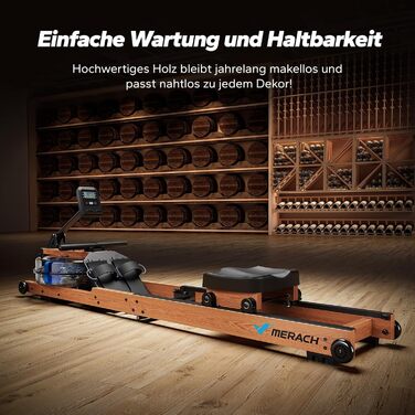 Водний веслувальний тренажер MERACH, складний, дерев&39яний, матеріал каучукове дерево та зручне сидіння, з ексклюзивним додатком з інтерактивною картою, захопливий досвід веслування, ідеально підходить для домашнього фітнесу R28 каучукове дерево