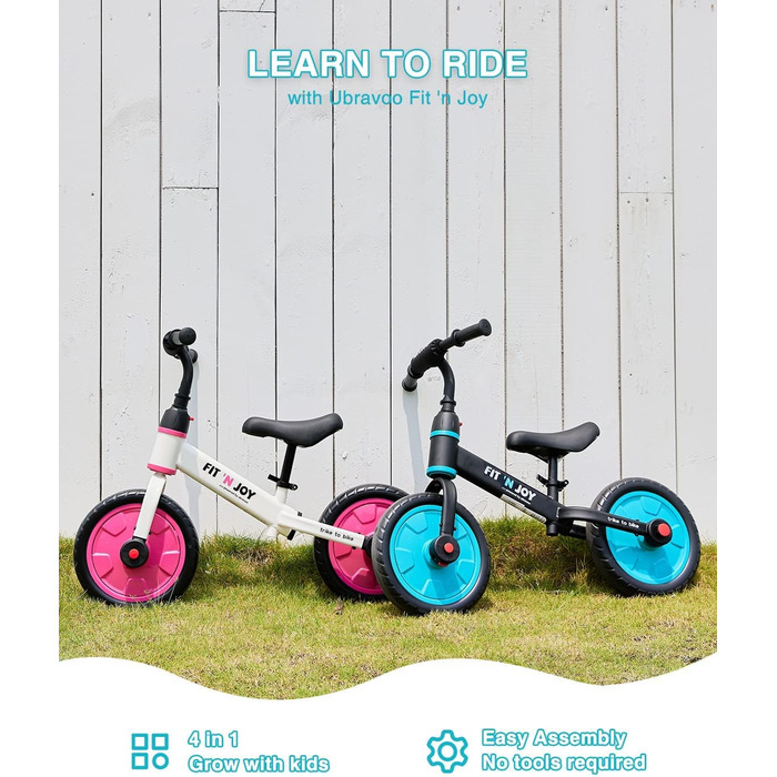 Дитячі велосипеди UBRAVOO Fit 'n Joy, дитячий велосипед-балансир 4-в-1 з педалями та навчальними колесами, дитячий велосипед-трици