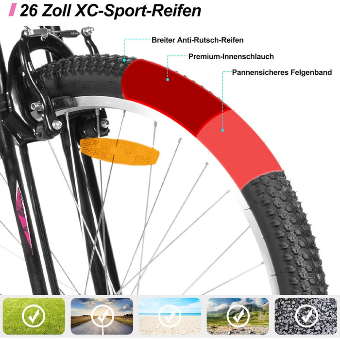 Жіночий гірський велосипед Hiland 26 дюймів, 18 швидкостей, жіночий гірський велосипед з V-подібними гальмами, міцний MTB для жінок, різні кольори, білий