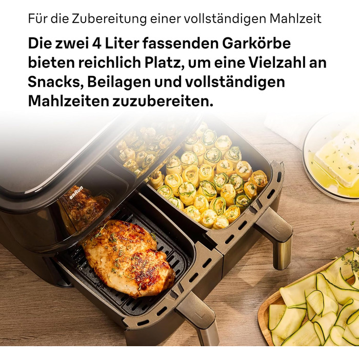 Аерофритюрниця Braun TwinCook 3 TD3030IBK, 2 камери, 8л (4л 4л), 80-200, функція Sync, 8 програм, легке очищення, 2850Вт, чорна