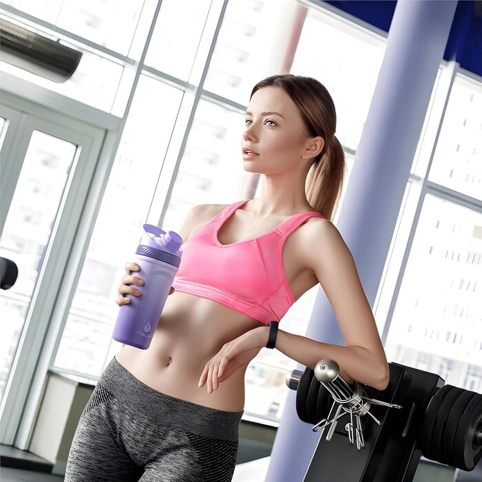 Протеїнова пляшка Ideus Shaker 700 мл (24 унції), двостінна спортивна пляшка з нержавіючої сталі з кулькою для змішування, металева протеїнова пляшка з кулькою для змішування, без BPA, герметична кришка (фіолетовий колір)
