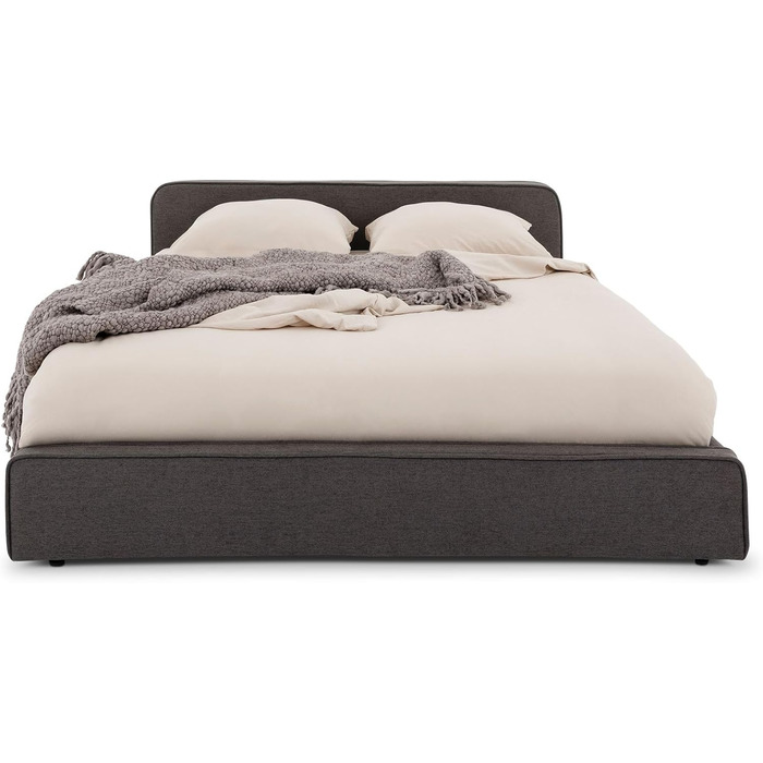 М&39яке ліжко IDIMEX MARINI, двоспальне ліжко 140x200 см темно-сірого кольору - м&39яке ліжко з рейковим каркасом, сучасним дизайном та стійким дерев&39яним каркасом з пластиковими ніжками