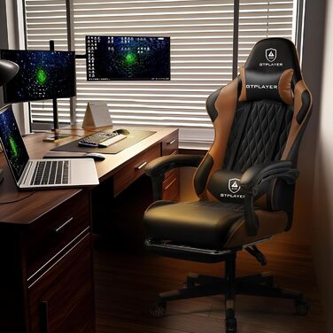 Ігрове крісло LUCKRACER, ергономічне офісне крісло з підставкою для ніг, регульованим поперековим відділом хребта та підголівником, м&39яке ігрове крісло, вантажопідйомність 150 кг, коричневий колір