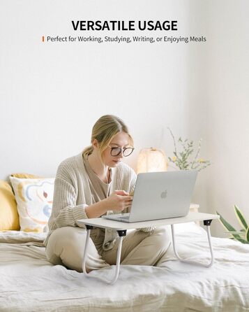 Складаний стіл для ноутбука, портативний стіл для колін, приліжкова тумбочка, легкий столик для сніданку, піднос, робочий стіл, підставка для ноутбука, міні-стіл для роботи, письма, малювання, їжі, білий/Розкішний сад