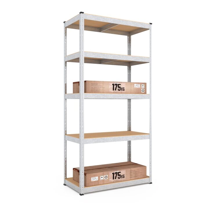 Міцний стелаж, 200x100x40 см, безболтовий стелаж з 5 полицями з МДФ, вантажопідйомність 750 кг, металевий стелаж, гаражний стелаж або стелаж для зберігання, стелаж для підвалу, вантажний стелаж, стелаж для майстерні, оцинкований 200x100x40 - полиці з МДФ 