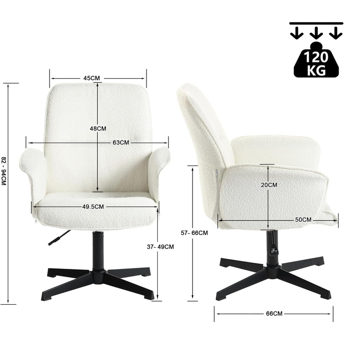 Ігрове крісло, біле, зі спинкою та регульованим по висоті сидінням, для підлітків, ергономічне, поворот на 360, виготовлене з махрової тканини, для спалень, без коліс