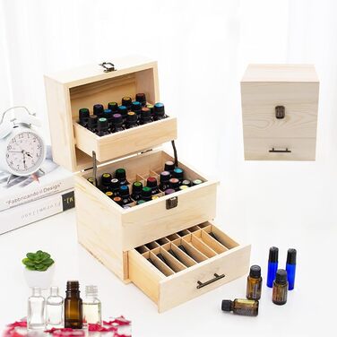Рівневий дерев&39яний футляр для зберігання ефірних олій, футляр для ефірних олій, коробки для зберігання на 59 отворів, для флаконів об&39ємом 15 мл та 10 мл, лак для нігтів, 3-рівневий, 59 отворів, 3-