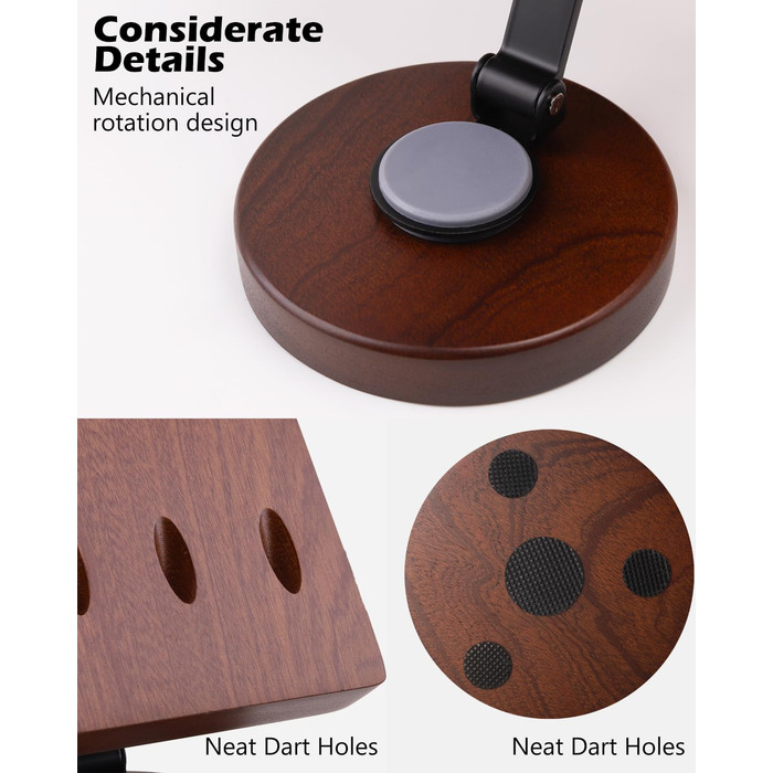 Обертовий дерев&39яний тримач для дротиків настільна підставка для зберігання 6 сталевих та м&39яких дротиків, кишеня-органайзер з нековзною основою для ігрової кімнати, бару, офісу (коричневий)