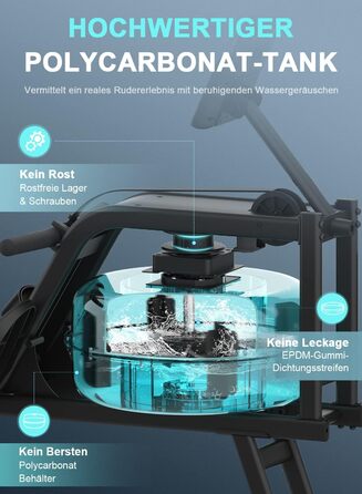 Домашній гребний тренажер Neezee, водний гребний тренажер з професійним Bluetooth-монітором та тримачем для планшета, максимальна вантажопідйомність 150 кг, вертикальне зберігання, транспортні колеса для легкого переміщення, новий монітор