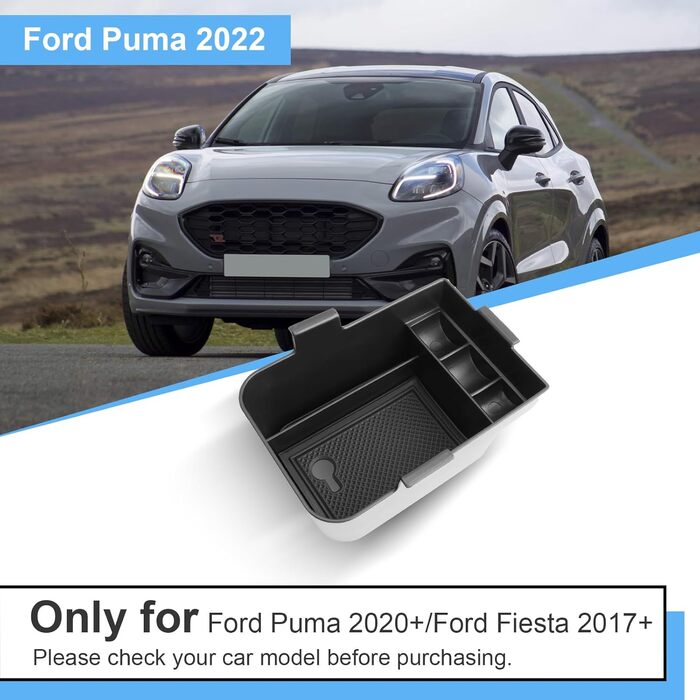 Ящик для зберігання на центральній консолі Coleya, сумісний з Ford Puma 2020-2024/Ford Fiesta 2017-2024, органайзер для підлокітника Puma, бардачок Fiesta Center з нековзним килимком (чорний) для Ford Puma 2020 Fiesta 2017 Центральний підлокітник