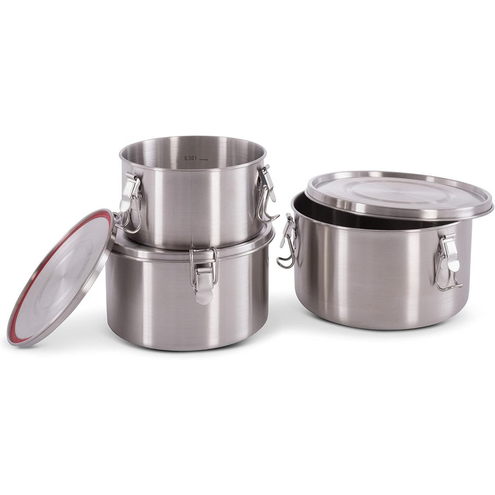 Набір харчових контейнерів Tatonka Stack (3 шт.) - Харчові контейнери з нержавіючої сталі різних розмірів - Штабелюються - З кришками та застібками-кліпсами - Нетоксичні та придатні для миття в посудомийній машині M (600 мл / 1000 мл / 1000 мл) Срібний (4