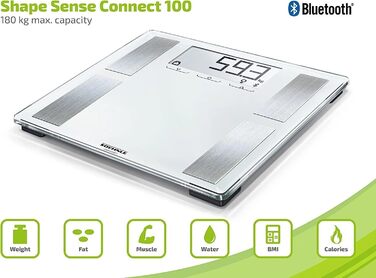 Ваги для аналізу тіла Soehnle Shape Sense Connect з Bluetooth, цифрові ваги для ванної кімнати для преміум-аналізу тіла (BIA), ваги для тіла обчислюють точні потреби в калоріях (100)