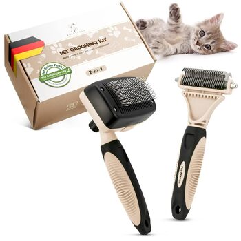 Набір професійних щіток для котів Pretty Paw I Набір для грумінгу котів - 100 гігієна та комфорт завдяки заокругленим масажним щетинам I Щітка для оптимального розчісування короткої та довгої шерсті I Щітка для підшерстя
