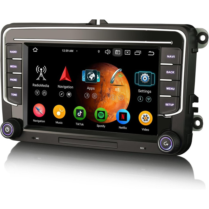 Дюймовий 8-ядерний 4 ГБ 64 ГБ Android 14 автомагнітола з GPS-навігацією для VW Crafter Amarok Caddy Polo 6R Transporter T6 Skoda Yeti Bluetooth CarPlay Android Auto WiFi 4G DSP DAB OBD2 USB DVB-T2 Canbus OPS SWC, 7-