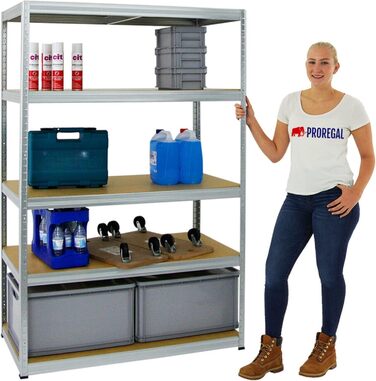 Комплект із 2 надміцних стелажів Big Elephant 180x120x60см з 5 полицями, вантажопідйомність полиць 250 кг, оцинкований, 2 шт. 180x120x60см, оцинкований