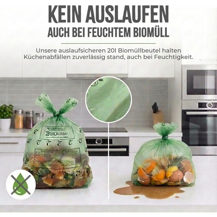 Літрові компостовані пакети для сміття з ручками 56 пакетів, компостовані, зроблені в Німеччині Міцні, кліматично нейтральні та веганські компостовані пакети для сміття, 20 л з ручкою для перенесення - 56 пакетів, 20-