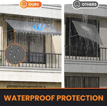 Тент-затискач сірий (250 x 175 см) Балконний тент без свердління Тент-затискач з ручним приводом Водонепроникний та сонцестійкий 250 x 175 см