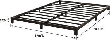 Ліжко-платформа з металу, каркас ліжка 120 x 200 см - висота 8 см - металеве ліжко з металевою рейковою основою, сучасне металеве ліжко для дорослих, дітей, підлітків, легке складання, двоспальне ліжко чорного кольору 120 x 200 см