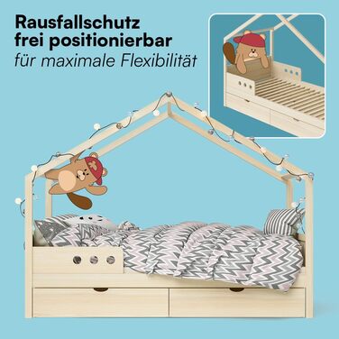 Дитяче ліжко Bellabino Bela 90x200 см Розсувне ліжко-будиночок з поручнями та рейковою основою Дитяче ліжко з гостьовим ліжком для хлопчиків та дівчаток Дерев&39яне ліжко-будиночок Монтессорі з натуральним покриттям та гостьовим ліжком Матрац не входить д