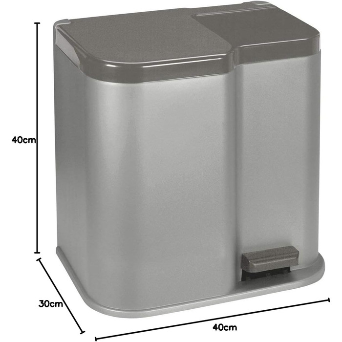 Вигнутий сміттєвий бак для роздільного сміття, сріблястий/темно-сірий, 30x40x40,5
