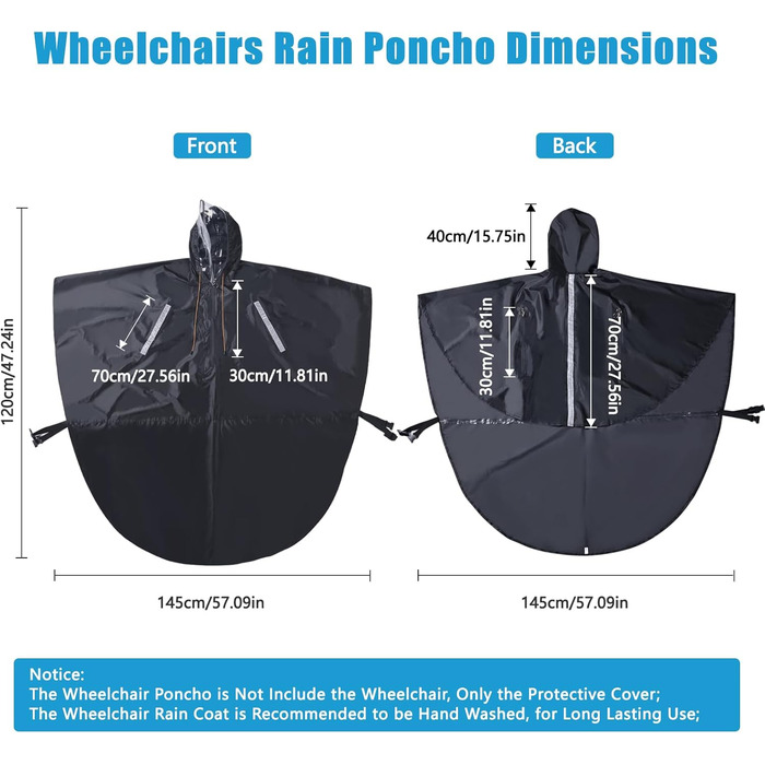 Дощовик-пончо  для інвалідного візка для дорослих з напівпрозорим капюшоном