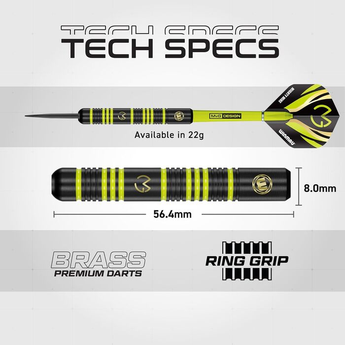 Дартс WINMAU Майкл MvG Ван Гервен проти Саймона Чарівника Вітлока Подвійний набір Набір дротиків зі сталевим наконечником, латунь, 22 г, з льотками та древками