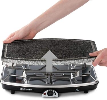 Раклетний гриль з натуральним каменем, 1200 Вт, 8 сковорідок з антипригарним покриттям з термоізольованими ручками, ціла плита, 6430